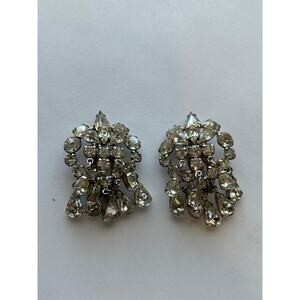 Vintage 60's Rhinestone Clip On Earrings Dangle Details
